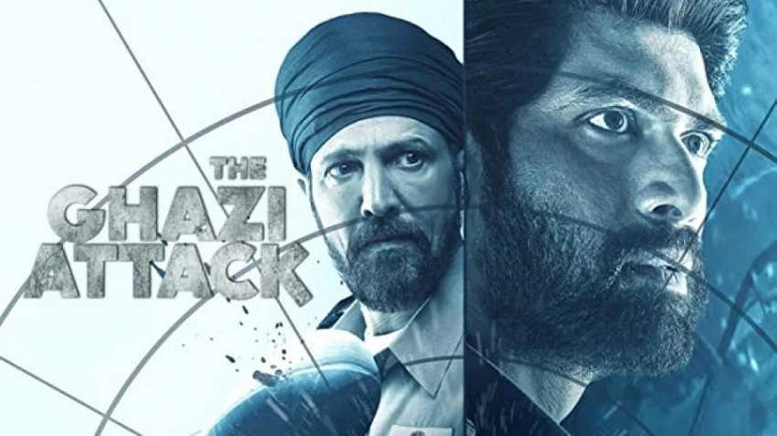 تصویر از دو شخصیت اصلی در فیلم "حمله غازی"، که در این فیلم جنگی هندی، داستان واقعی یک نبرد دریایی را از دیدگاه دو افسر هندی به تصویر می‌کشد. 